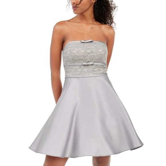 🆕 CITY STUDIO Gray Lace Sleeveless Strapless Short Party Fit + Flare Dress 1 - Picture 1 of 7